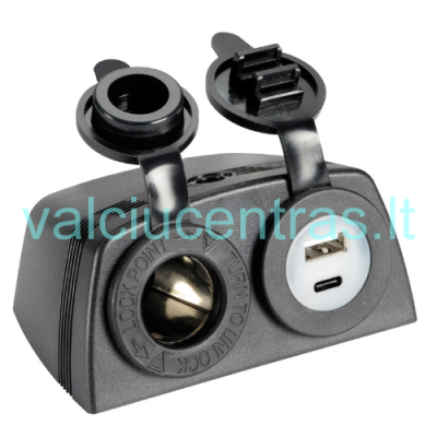 12V lizdas su USB-A ir USB-C jungtimis