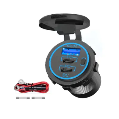 96W PD 3.0 USB-C Dviguba 12V Jungtis su jungikliu 