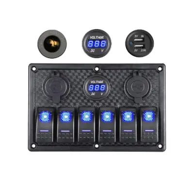 6-ių jungiklių skydelis su voltmetru/usb/rozete