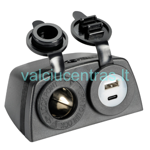 12V lizdas su USB-A ir USB-C jungtimis