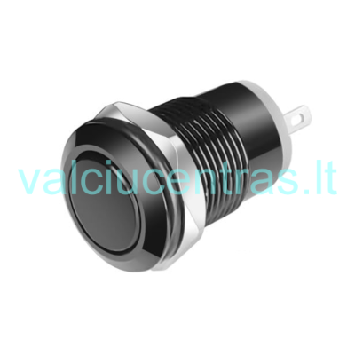 Black button with a stainless steel housing