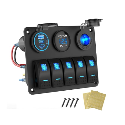 6-ių jungiklių skydelis su voltmetru/usb/rozete