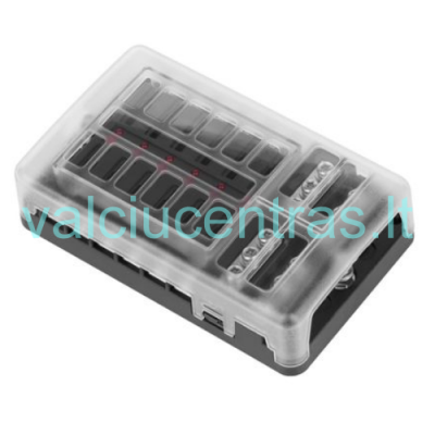 Saugiklių blokas 12 vnt. su minusu ir indikatoriais